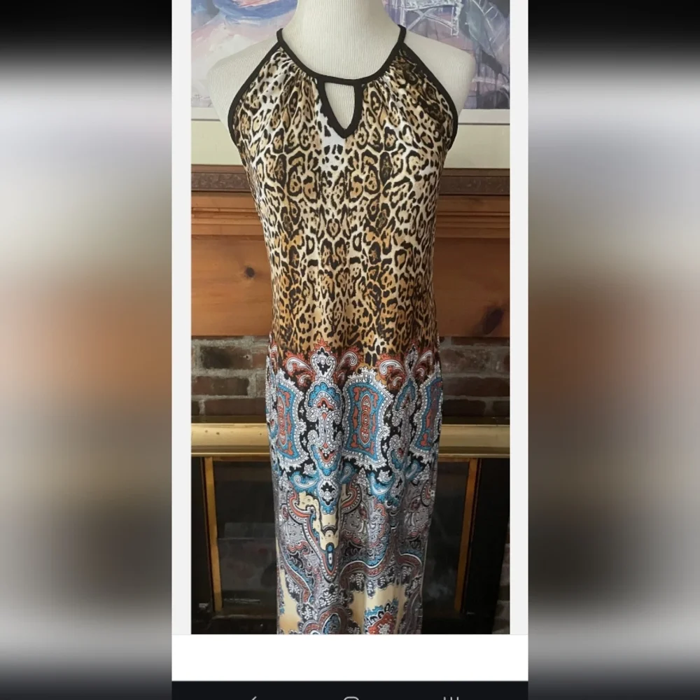 MSK. Fun Print Mix Poly Stretch Casual Boho Maxi Dress Large - Picture 3 of 7